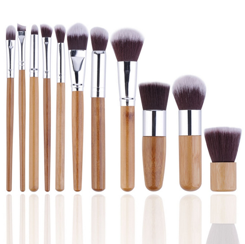 Foundation Brushes 11 Piece Soft Bamboo Practical Kabuki Brushes Makeup Brush Set For Eye Shadow Kit With Cloth Bag