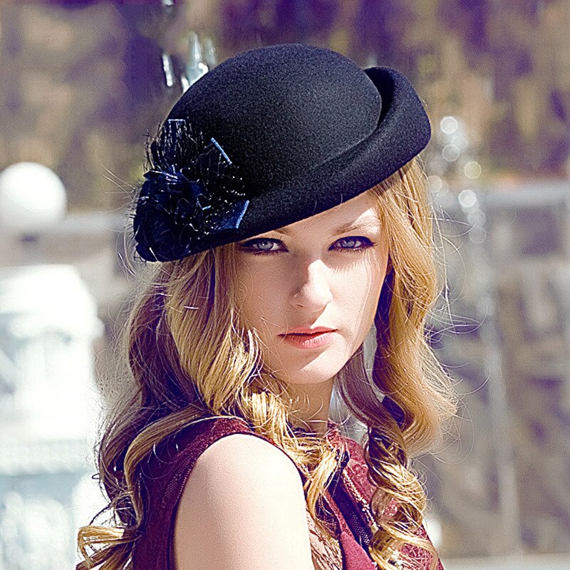 Boina de lana de azafata X4062, sombrero de lana de , , boina de azafata británica, sombrero negro Camel