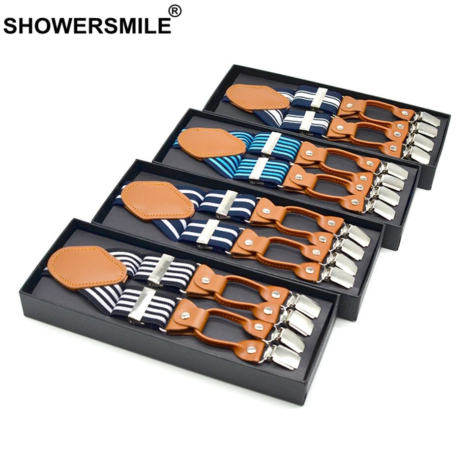 Showersmile seler herre seler til bukser stripet skjorte holder business seler 6 klips bukser seler 120 cm