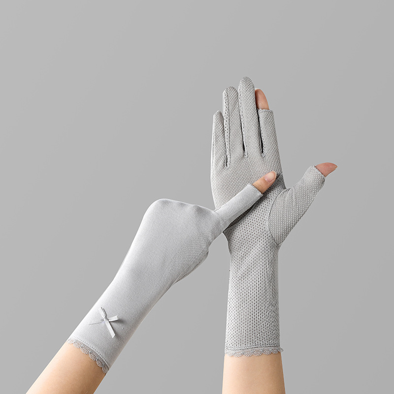 2025 Summer Women's gloves Thin Mid Length Cotton Sun Protection Driving Gloves Fingerless gloves for Women: Ivory