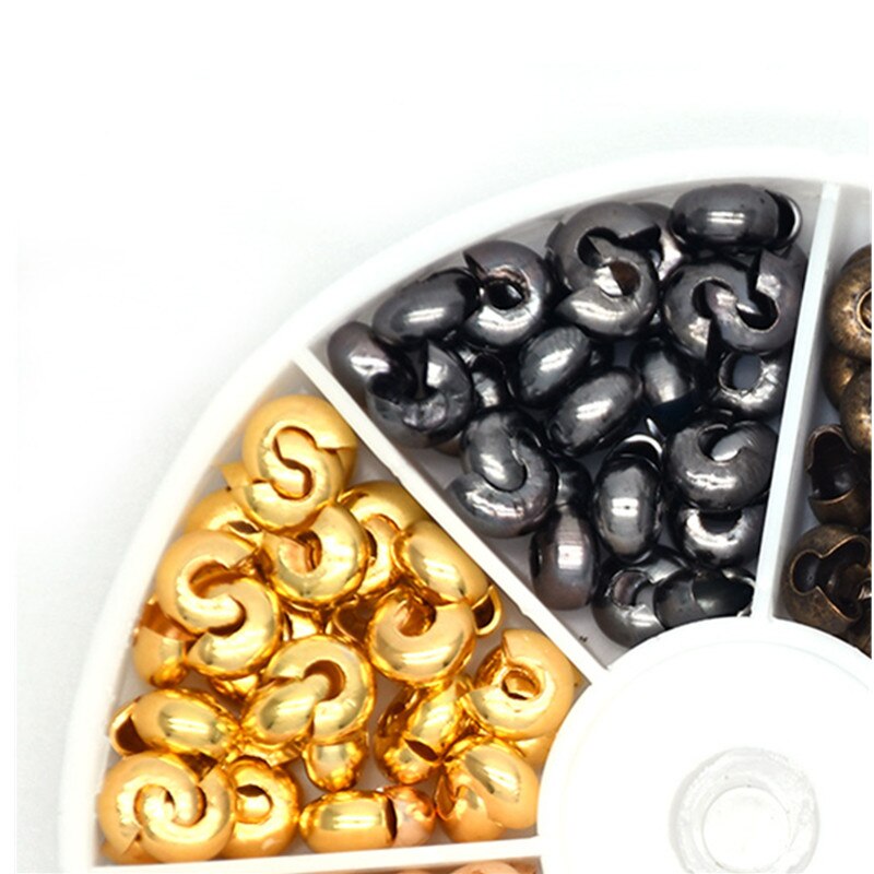 500pcs/Box 6 Colors 3mm Half Round Open Brass Crimp Beads Covers Knot Covers Beads End Tips for Jewelry Makings