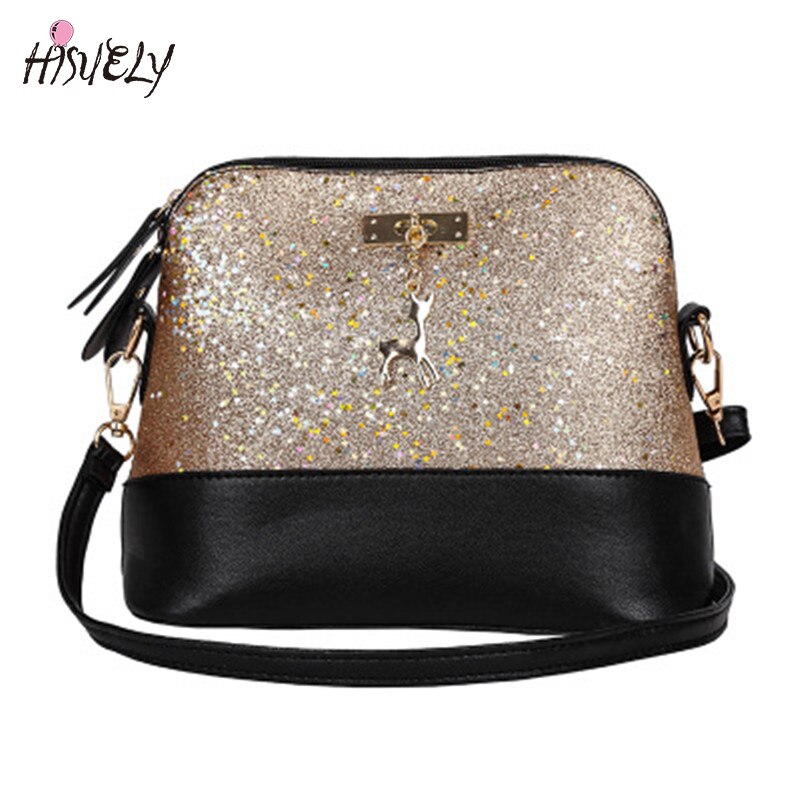 Hisuely Pailletten Vrouwen Pu Lederen Handtassen Schoudertas Bling Bling Shell Zakken Messenger Crossbody Hobo Satchel Purse Meisje Q4