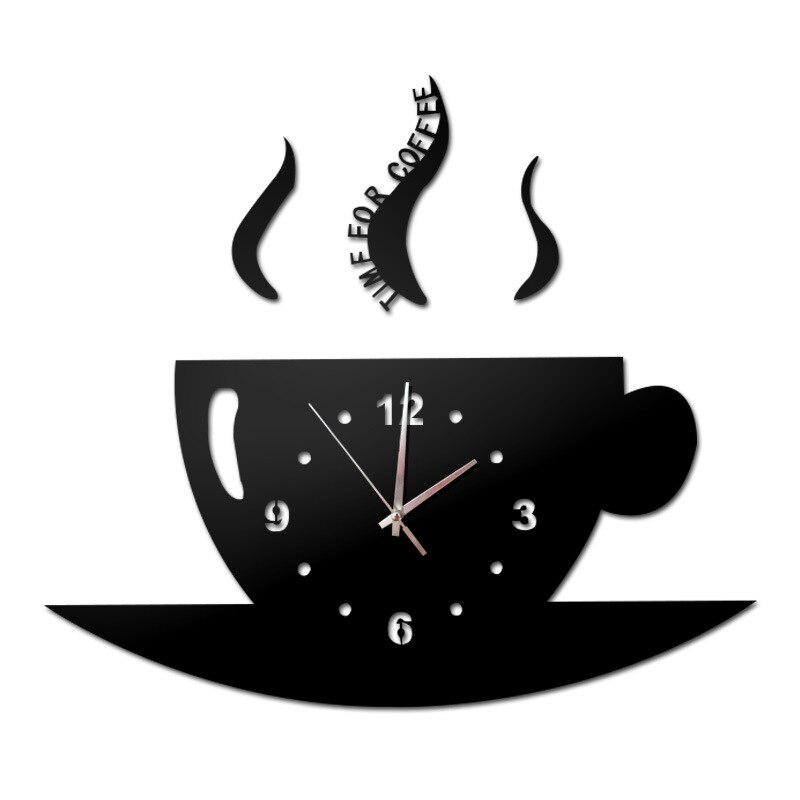 Large Wall Clock 3D Coffee Cup DIY Silent Wall Sticker Clock Wall Clocks Decor Adhesive Acrylic Room Living Mirror Home Self: A4