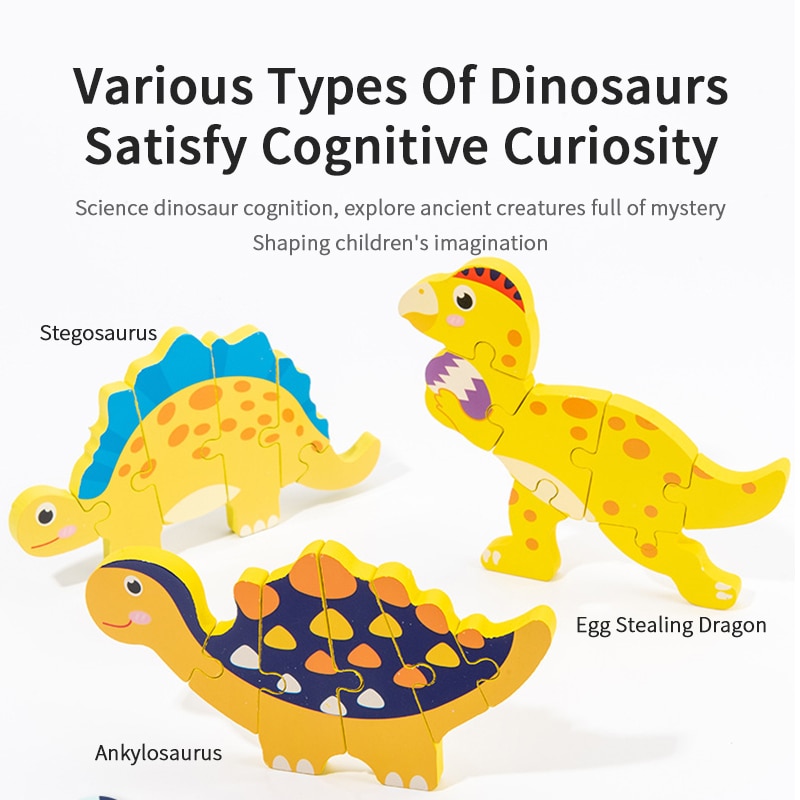 Let'S Make 1PC Montessori Toys Wooden Dinosaur Puzzle Cartoon Early Educational Baby Toy Wood Puzzle Toys