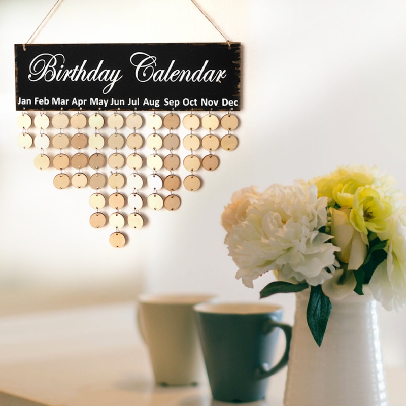Tablero de recordatorios de cumpleaños para el hogar Calendario de madera, adorno colgante, decoración de Año ,