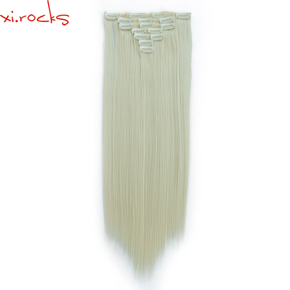 Qjz13055/613 2 P Xi. Rotsen Synthetisch Clip In Hair Extensions Straight Haarstukje Clips Voor Het Haar Uitbreiding 130G Blonde 613