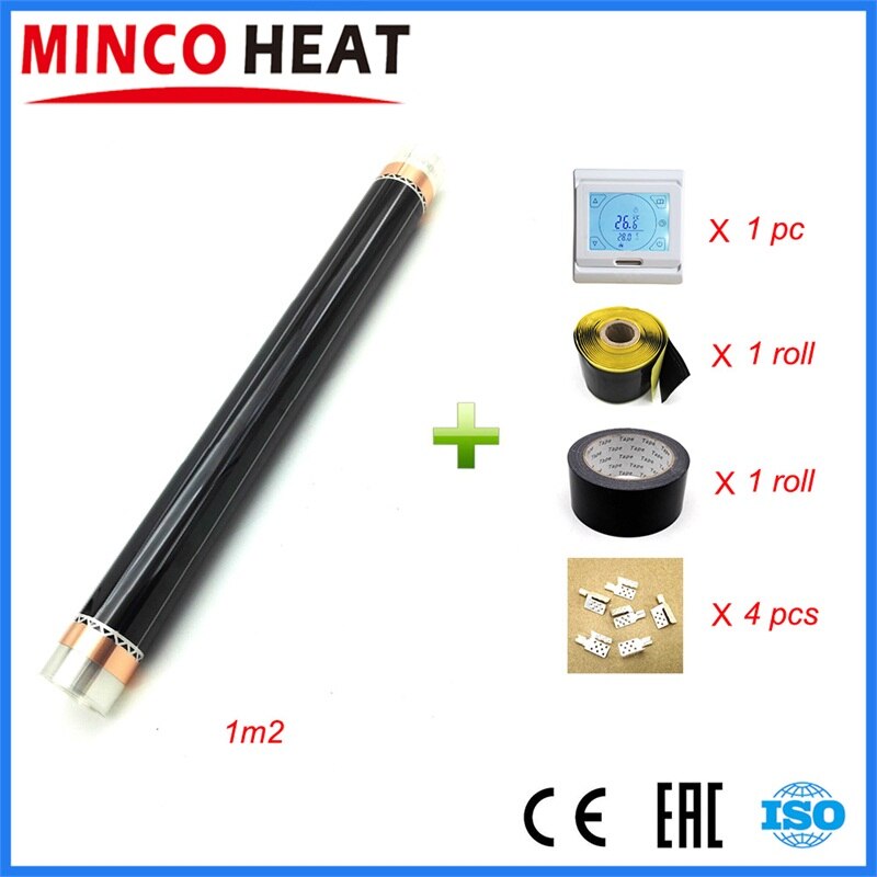 Film chauffant infrarouge ca 220v 50cm x 2m, 1 mètre carré, ensembles de chauffage de pièce avec régulateur de température: M9 sets