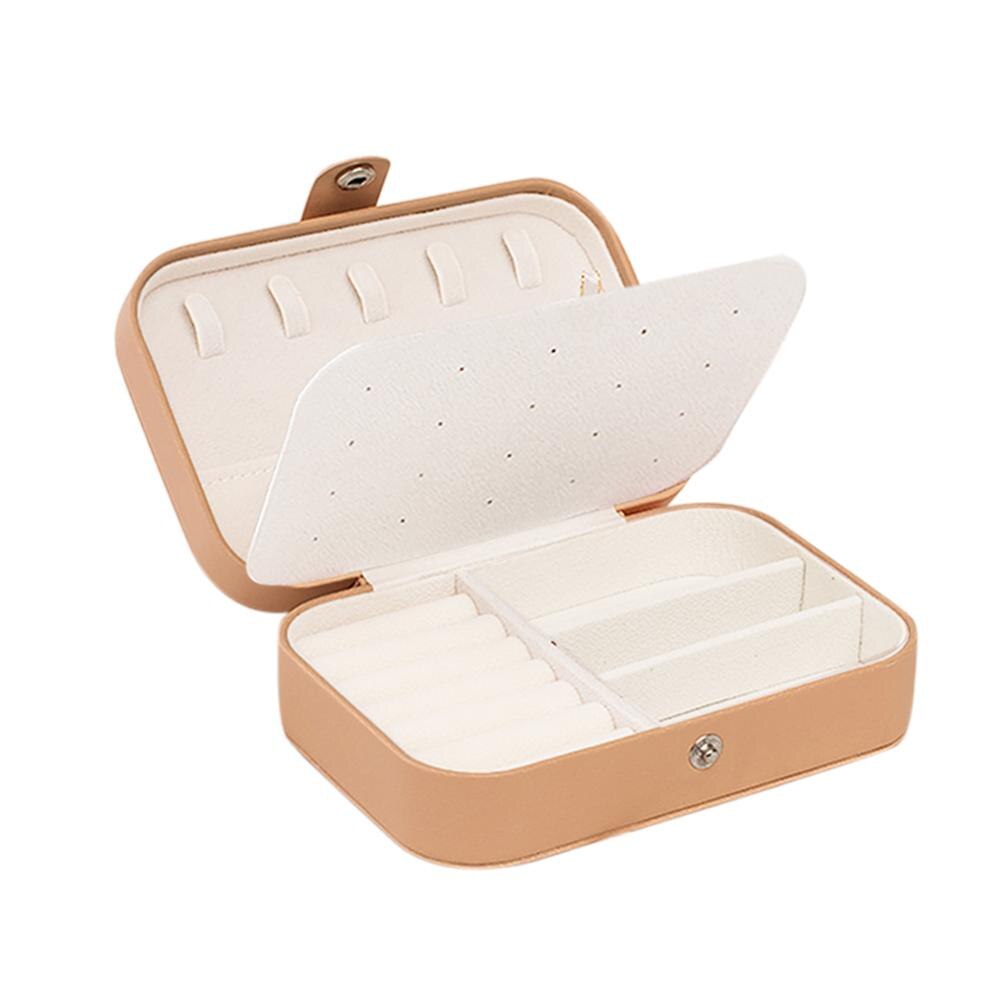 Expositor de joyas de terciopelo, caja de joyería de estilo coreano, caja de joyería portátil, anillo de cuero, caja de almacenamiento de joyas multifunción: Style E Camel