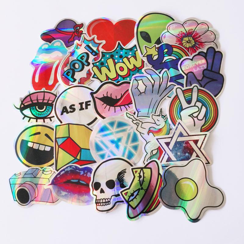 Td Zw 60 Stks/partij Cool Styling Kleurrijke Reflecterende Auto Laptop Fiets Sticker Voor Kofferbak Skateboard Gitaar Decal Stickers