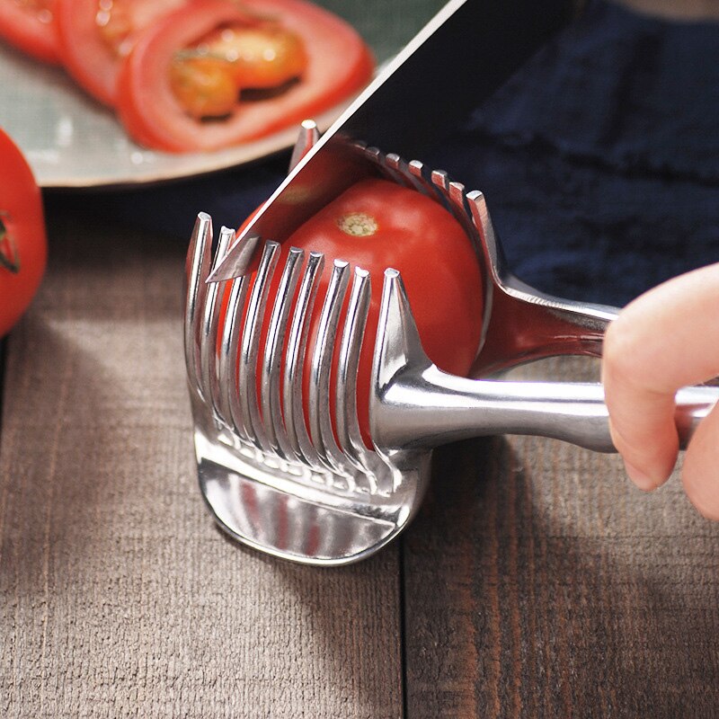 Keuken Gadgets Handige Roestvrij Staal Ui Houder Aardappel Tomaat Slicer Groente Fruit Cutter Veiligheid Koken Gereedschap Accessoires