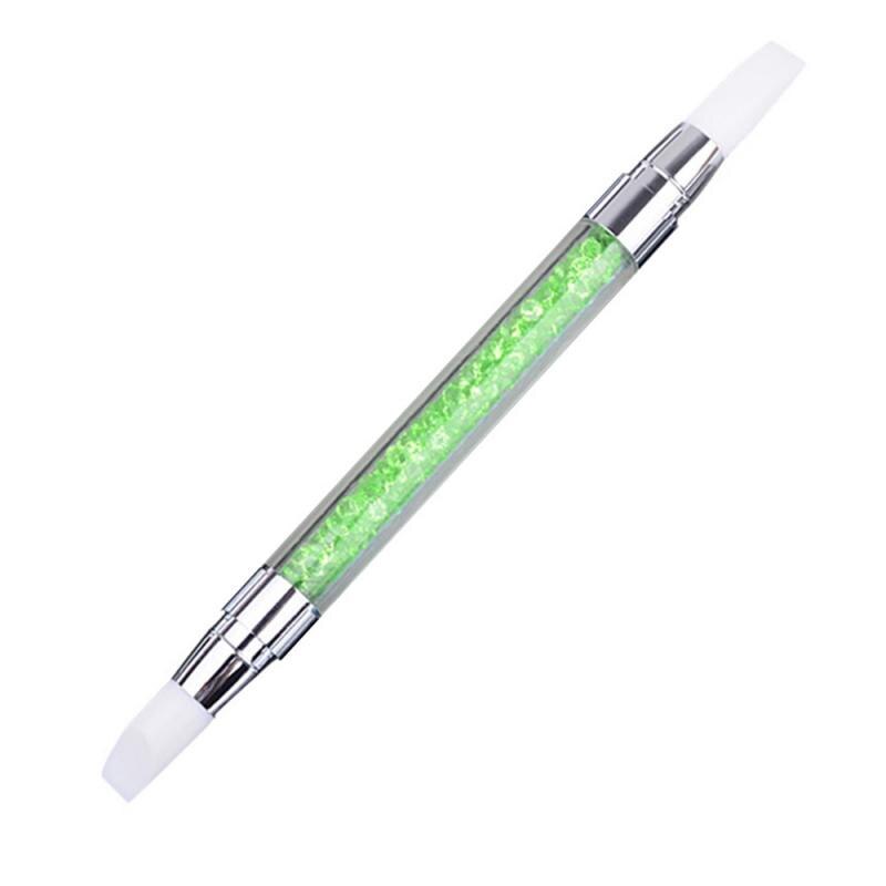 1PC Embossed Silicone Tip Pen Double-headed Nail Brush With Diamond Transparent Handle Nail Polish Salon Nail Sculpture Pen Tool: D