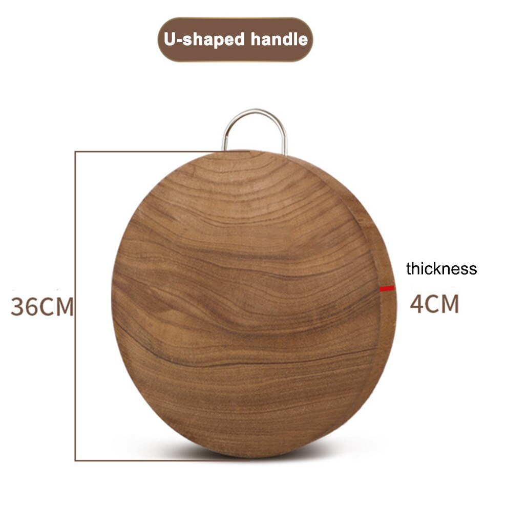 Shield Knife Wooden Chopping Board Whole Wood Cutting Board For Home Kitchen Round Thick Double-Sided Large Cutting Board: U-Handle style