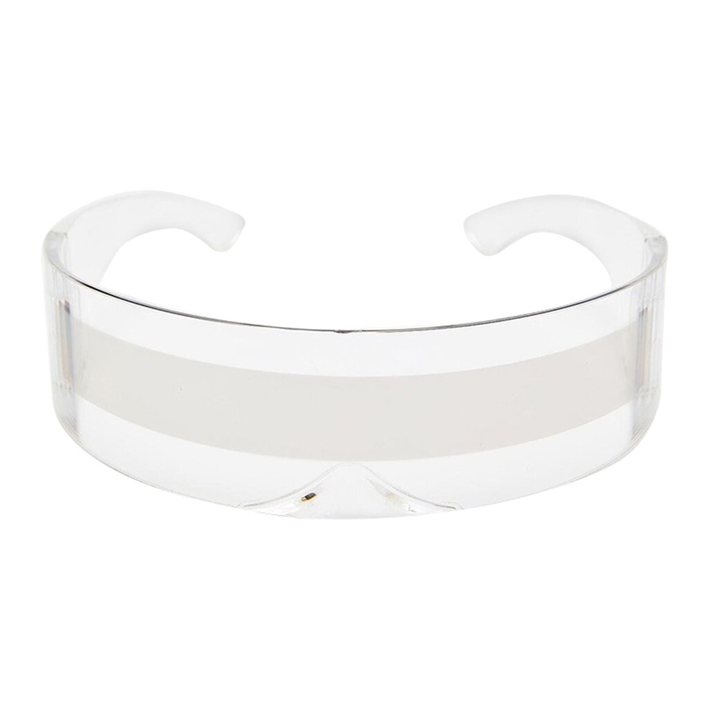 Cyclops Shield – lunettes de soleil en plastique, lentille de couleur néon, lunettes de soleil à chaîne en plastique, futuriste, verres miroir: Clear