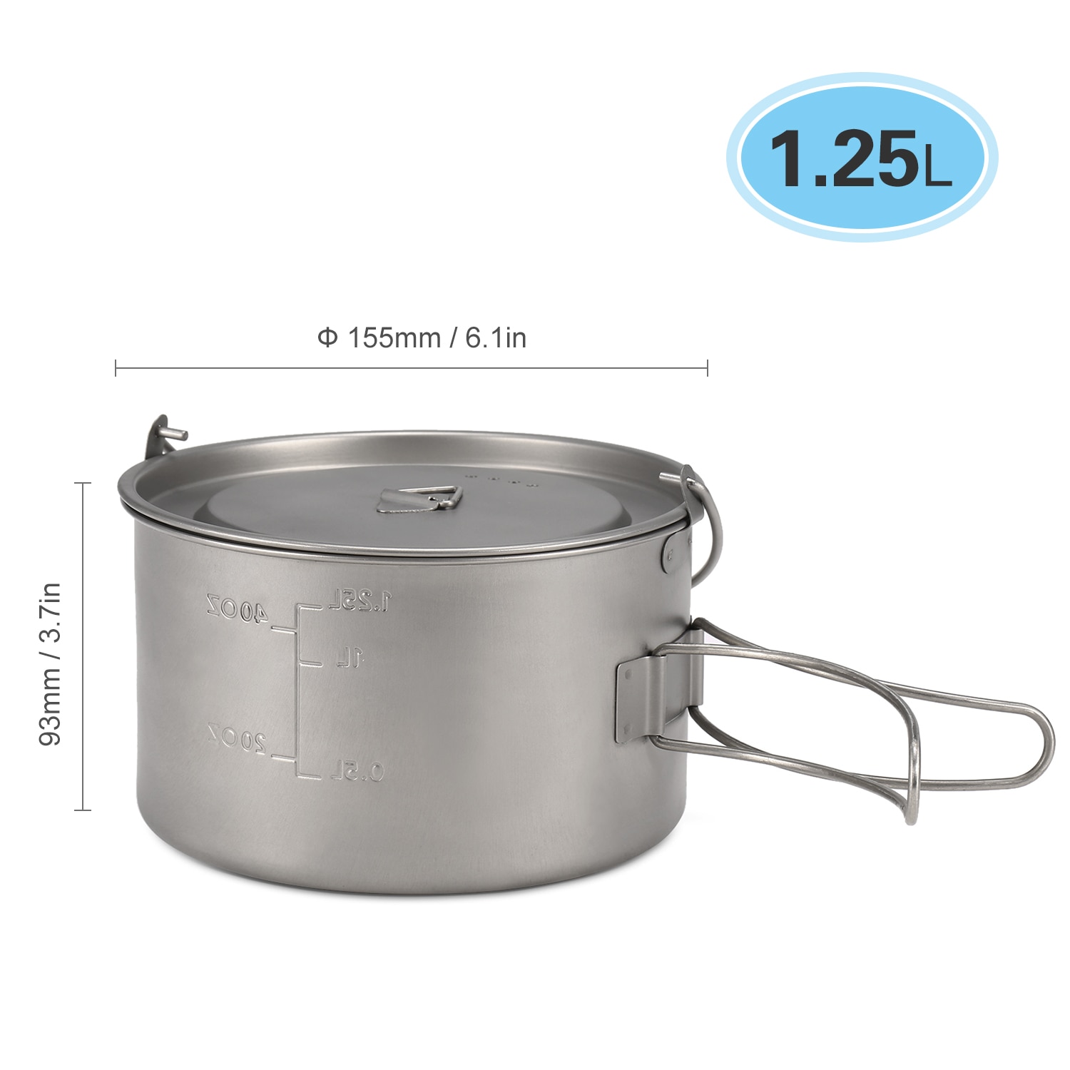 Lixada 1,25 L Titan Topf Tragbare Ultraleicht Camping Titan Topf mit Faltbare Griff draussen Camping Wandern Kochen Ausrügestochen