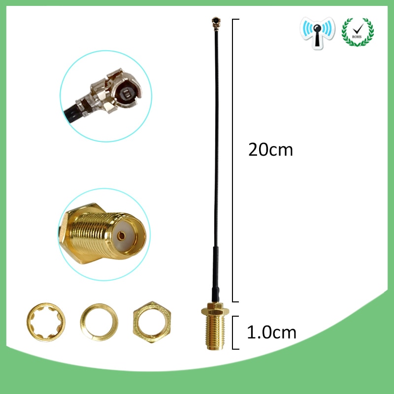 2 pces cabo de extensão ufl para rp sma conector antena wi-fi pigtail cabo ipx a RP-SMA fêmea para ipx 20cm