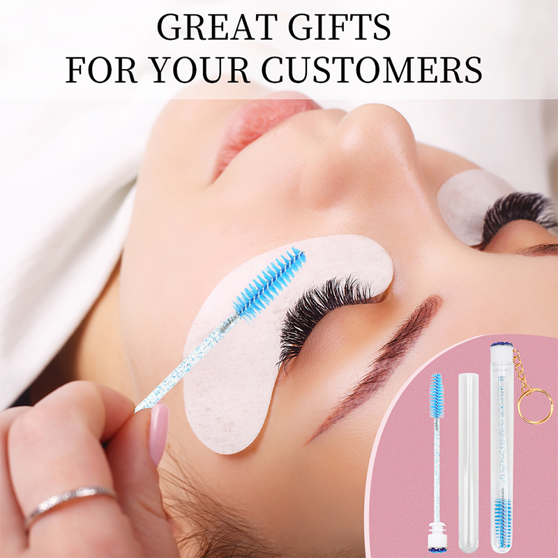 20/50/100 Stuks Buis Lash Borstel Met Gouden Sleutelhanger Strass Mascara Wand Applicator Microbrush Voor Wimperverlenging wenkbrauw Kam