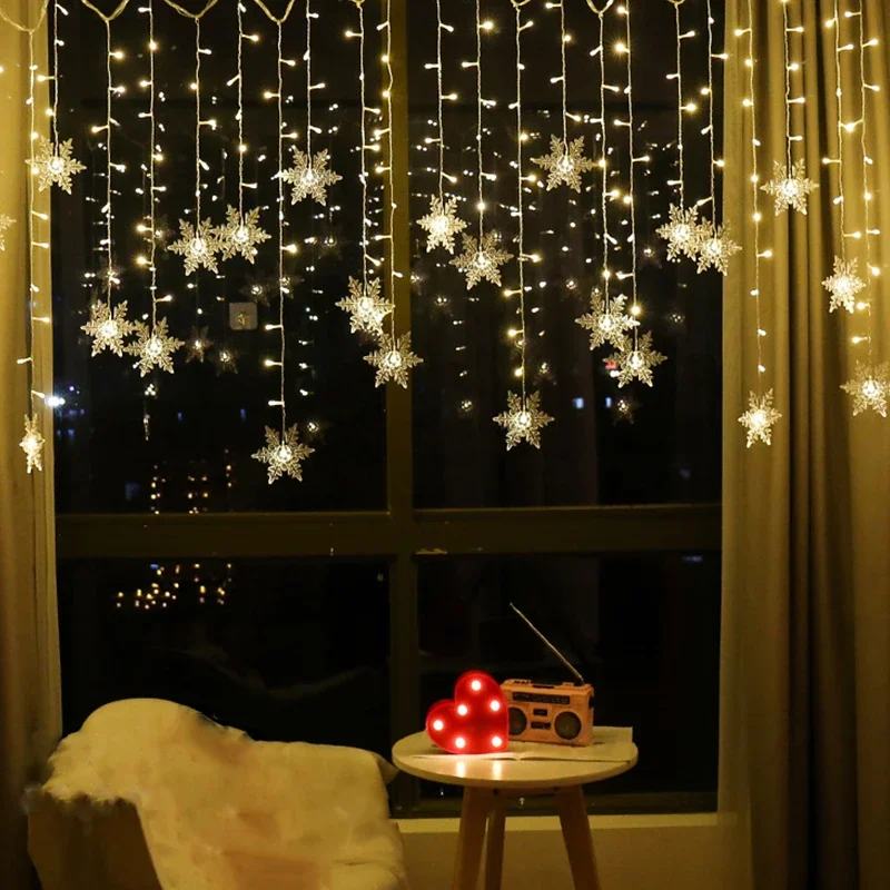 3,5 m Weihnachten Schneeflocke führte Lichterketten blinkende Lichterketten Vorhang Lichter Phantasie Party Neujahr Dekoration