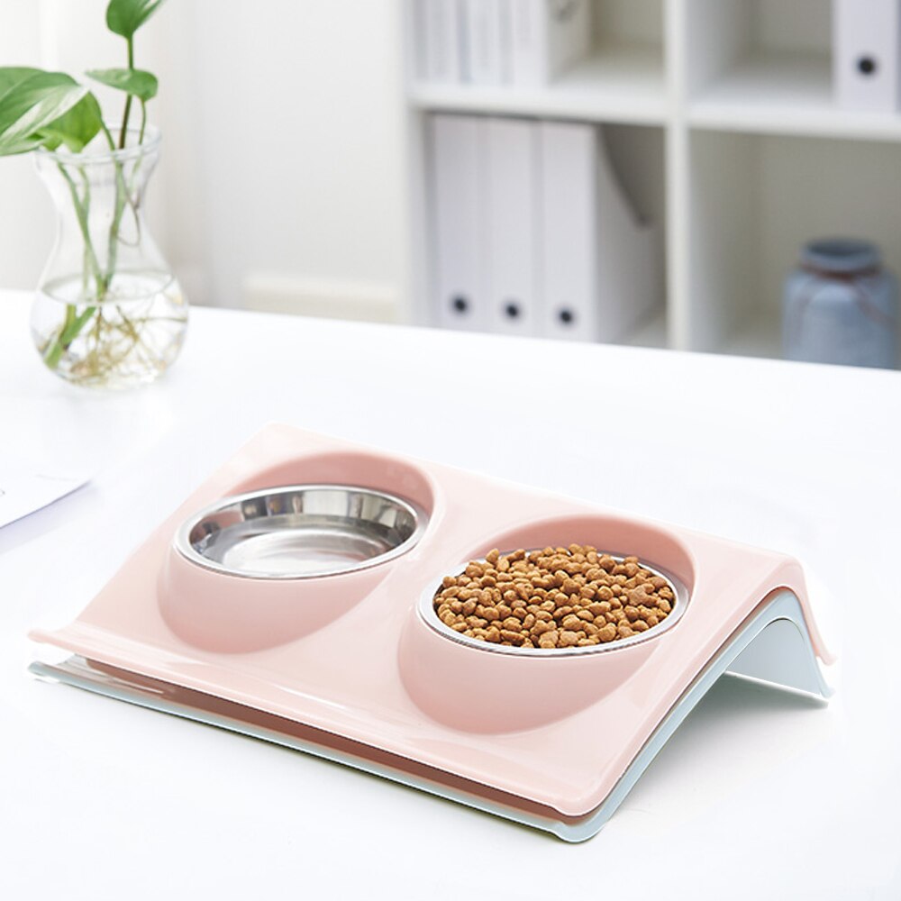 Double Dog Bowl Pet Feeding Station Stainless Steel Water Food Bowls Feeder Solution for Dogs Supplies Pet Bowl Food Container