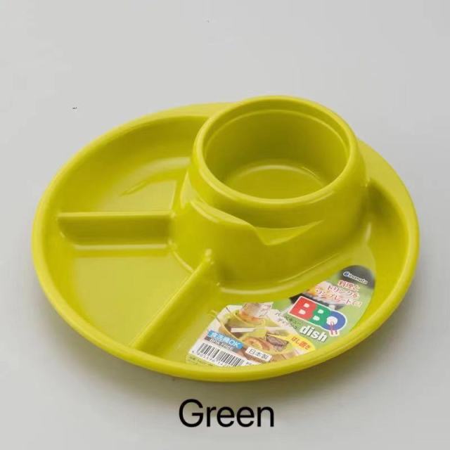 Re-Play Verdeeld Plaat Barbecue Snacks Lade Kids Servies Gerechten Veilig Pp Ronde 4 Suctions Gescheiden Voedsel: Green