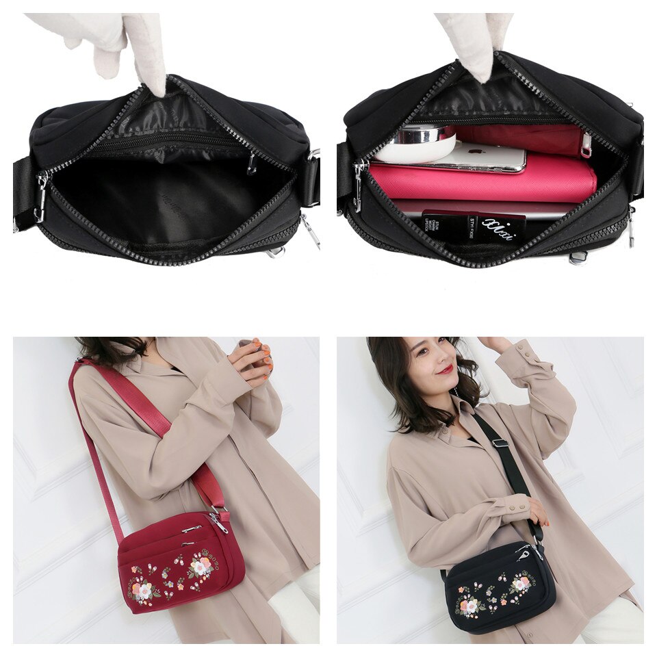 Luxe Bloem Schoudertas Vrouwen Kleine Nylon Tote Top-handvat Reizen Crossbody Tas Borduren Messenger Bags