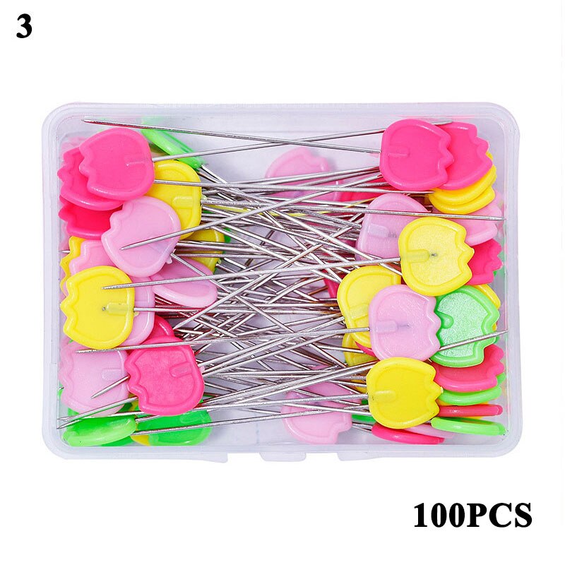 Pin de posicionamiento para manualidades, alfiler de cabeza plana en caja con bordado de dibujos animados, accesorios de costura, alfileres de mosaico bordados, 100 Uds.: 3