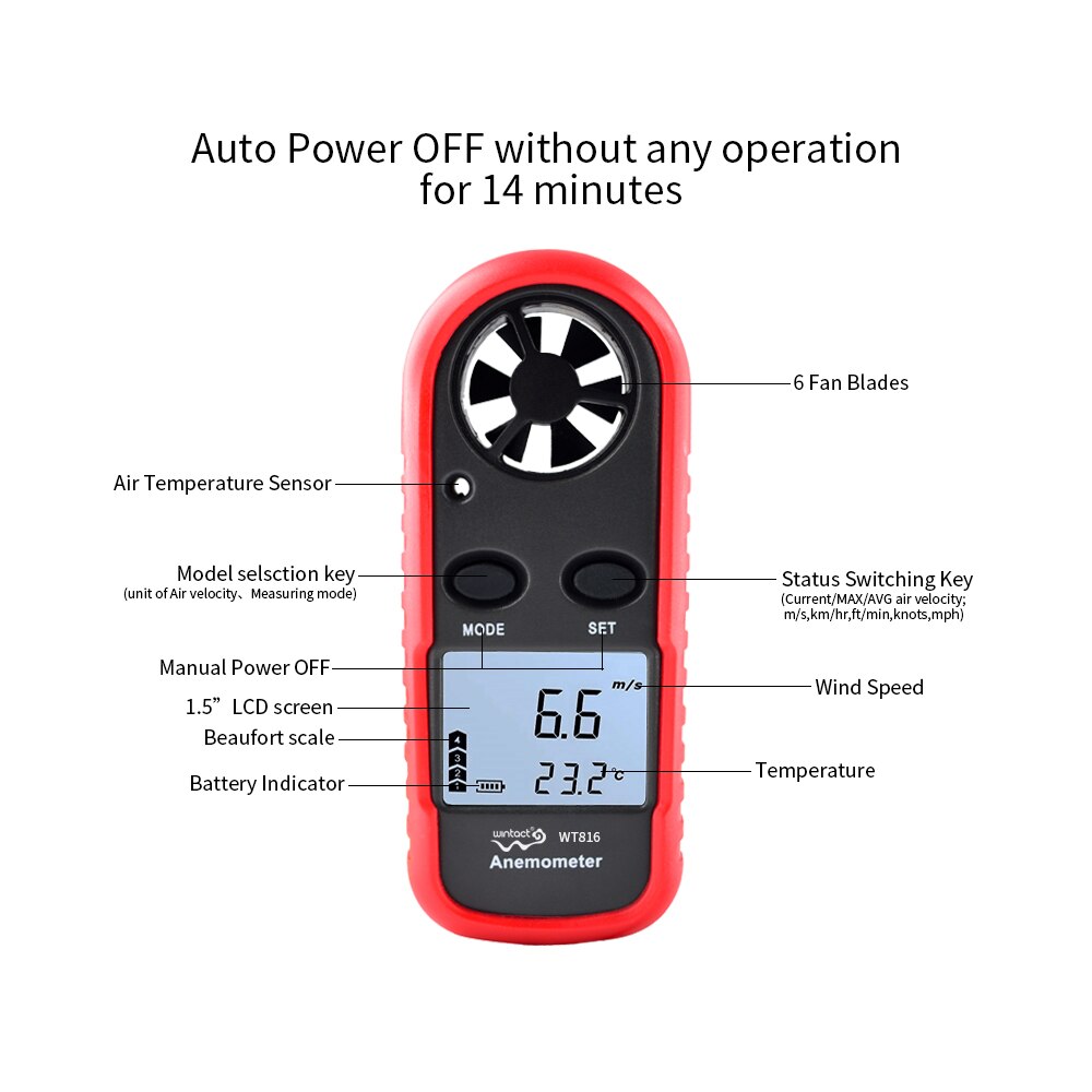 Anemometers Handheld Wind Speed Meter Portable Wind Gauges Air Flow Thermometer with LCD Backlight for Windsurfing Kiteflying