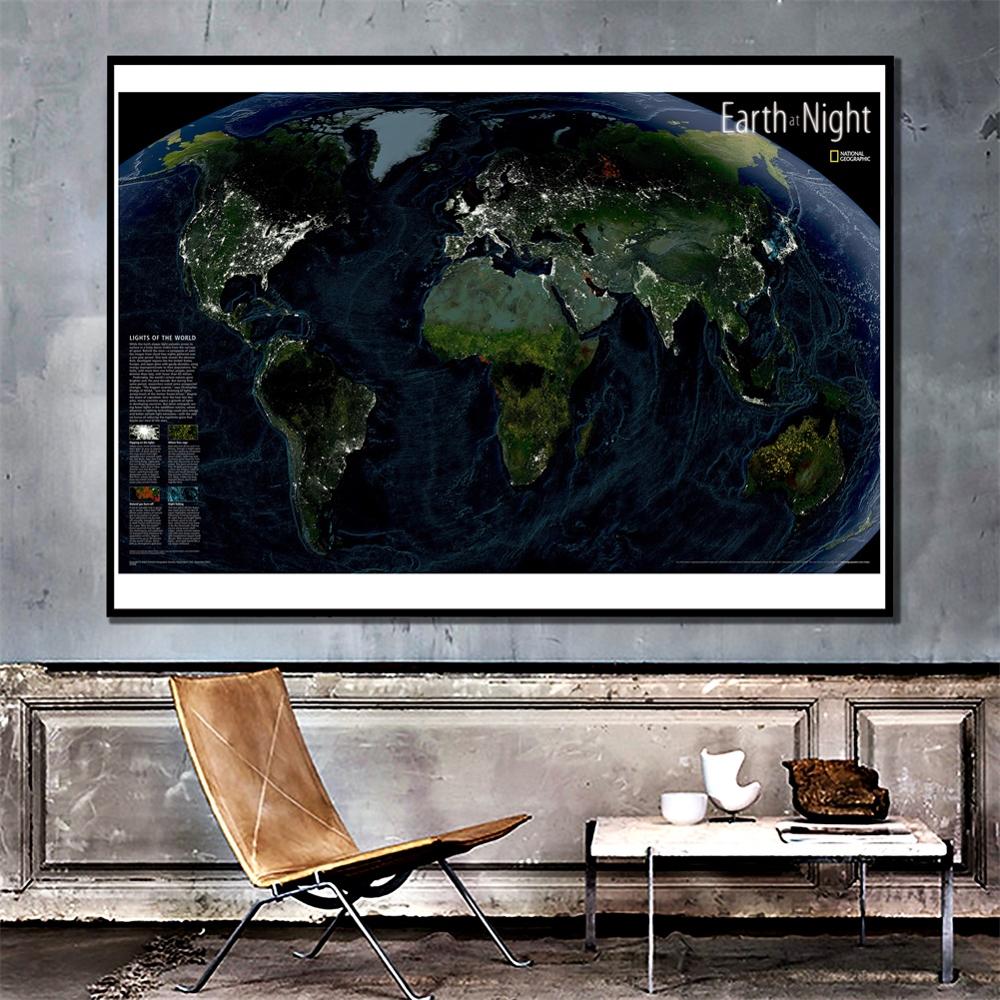 2 x 3ft fint lerret spraymaling hjemme veggdekor kart jorden om natten for stue vegg dekadering