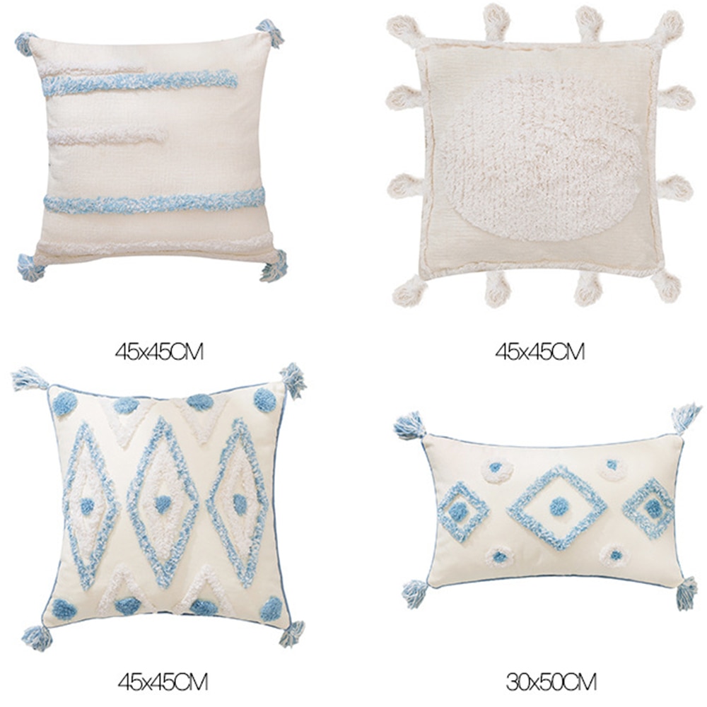Boho stil handgjort kuddfodral plysch blå diamant med söt cirkel marockansk färgglada kuddfodral 45 x 45cm hem dekorativa