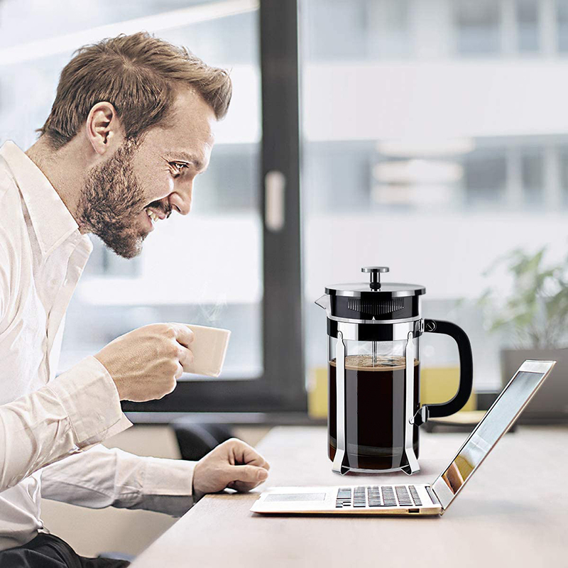 French Press Coffee Maker & Large Capacity Manual Heat Resistant Stainless Steel Glass Transparent Manual Coffee Tea Percolator