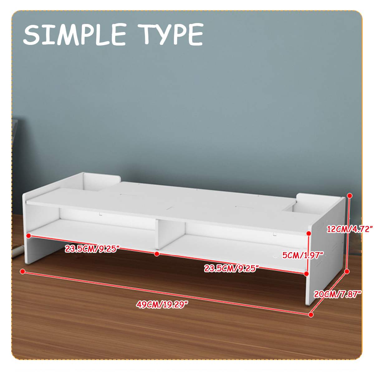 2-Tiers Wooden Computer Desktop Monitor Stand Shelf PC Monitor Riser For Notebook TV Screen Riser With Storage Organizer Shelf: Simple type