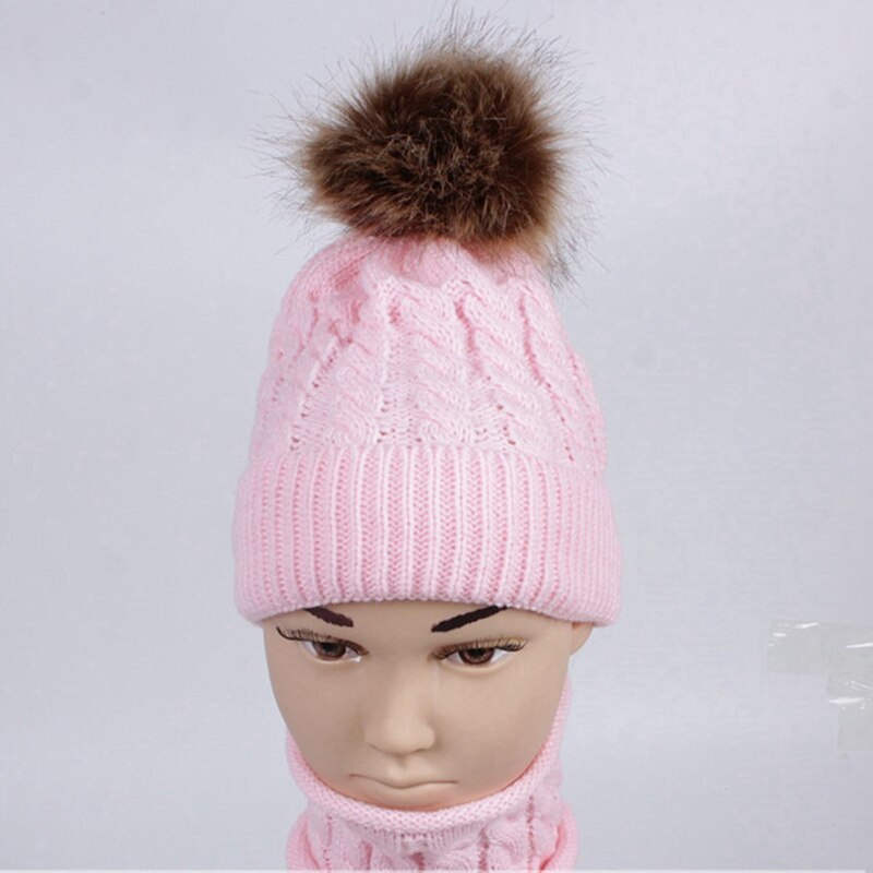 WZCX Kind Pompom Muts Sjaal Vrouwen Set Warm Houden Effen Kleur Casual Breien Dikker Baby Beanie Ski Cap