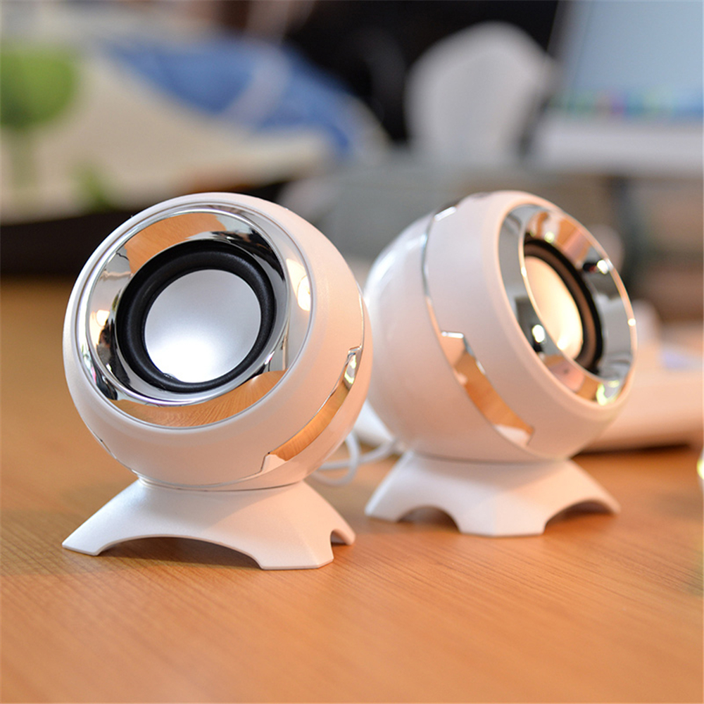 Wired Bookshelf Computer Speakers Bottom Diaphragm Bass Horns for Laptop Desktop 6W Powerful Speaker USB AUX Audio Amplifier: White-silver