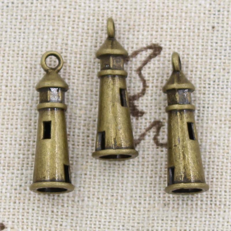 12Pcs Charms Hollow Vuurtoren 25X8Mm Antieke Maken Hanger Fit, Vintage Tibetaanse Brons Zilver Kleur, diy Handgemaakte Sieraden: Antique Bronze Plated