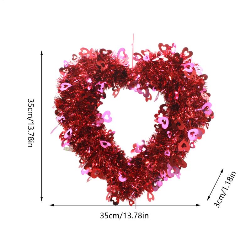 Corona de corazón de San Valentín, corona de puerta Artificial, corona de San Valentín en forma de corazón rojo, decoración romántica para el hogar
