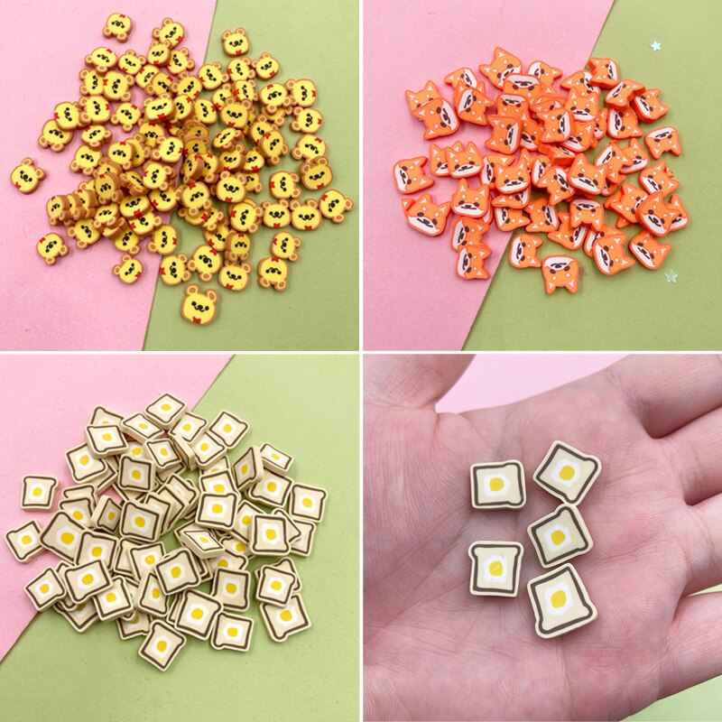 100g Mini Cute Toast Bear Dog Clay Slices Polymer Clay Sprinkles for Crafts DIY Making Scrapbook Phone Nail Art Decoration