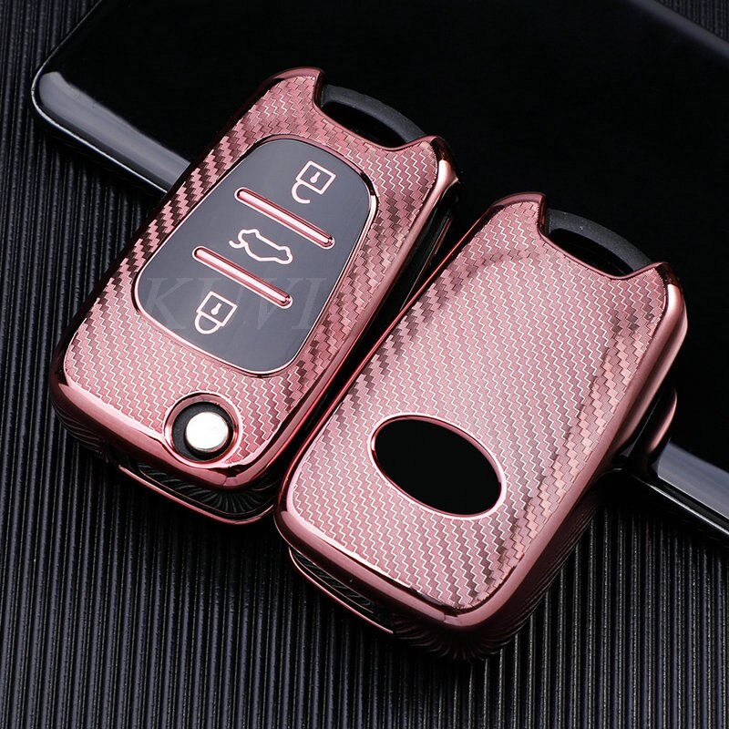 Tpu 3 Knop Autosleutel Case Cover Tas Voor Kia Rio K2 K3 K5 Ceed Cerato Sportage Soul Voor hyundai Verna I20 I30: A-style-pink