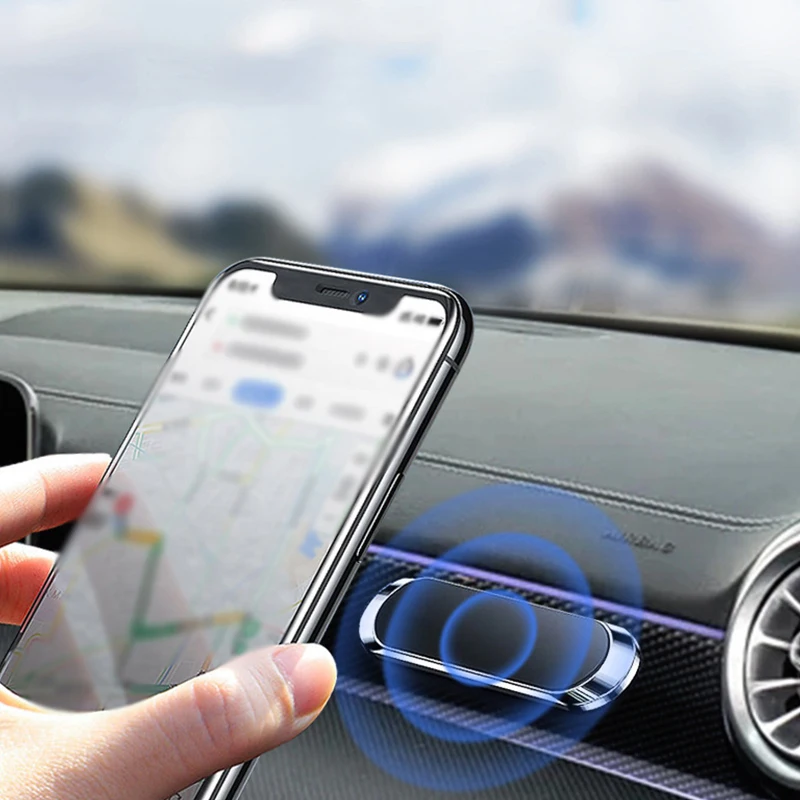 Soporte magnético para teléfono de coche, soporte Universal con forma de Mini tira para salpicadero, imán de Metal, GPS, soporte para coche, accesorios de pared para coche