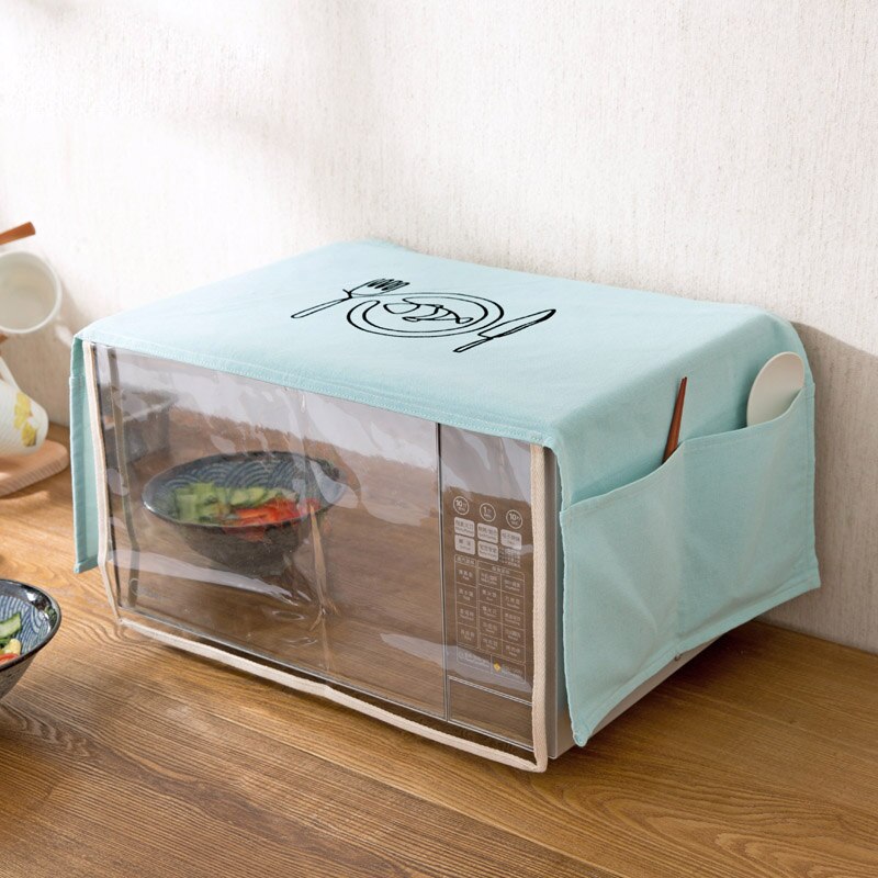 Cotton and linen microwave cover with curtain Oil Dust Waterproof Pockets Storage Bag Kitchen Accessories