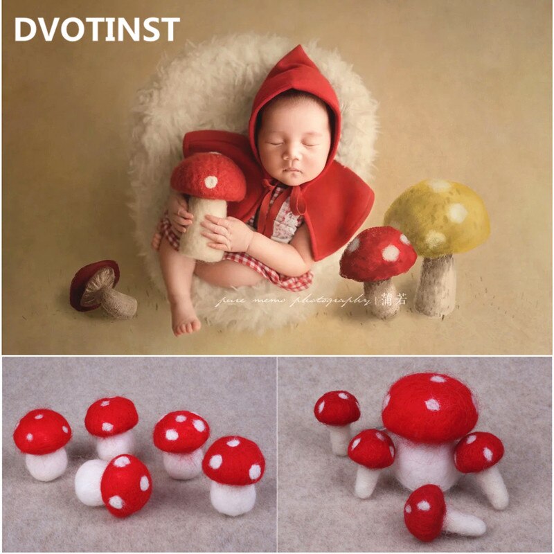 Dvotinst Newborn Baby Photography Props Handmade Wool Cute Mini Mushroom Accessories for Studio Shooting Infant Photo Props