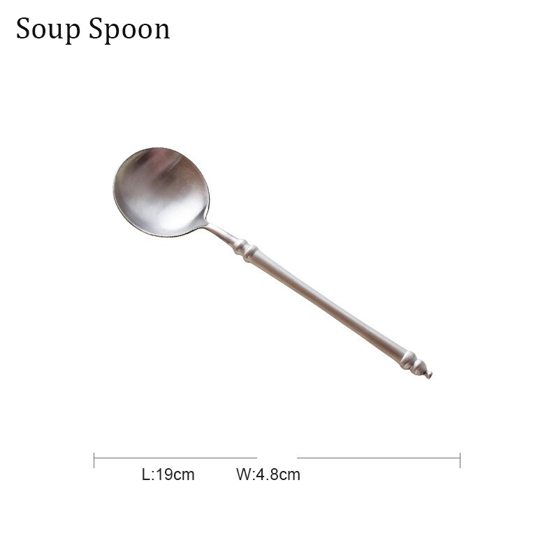 Japanese Retro Style 304 Stainless Steel Cutlery Set Bamboo Matte Western Steak Knife Fork Spoon Set Chopsticks Flatware: Soup spoon