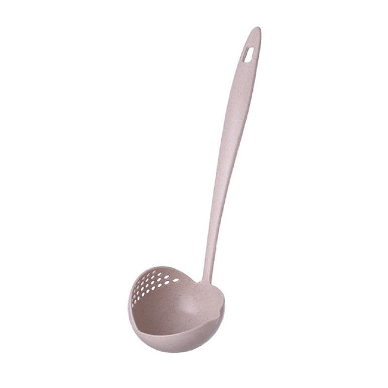Wheat Straw 2 in 1 Long Handle Soup Spoon Home Strainer Cooking Colander Kitchen Scoop Plastic Ladle Tableware: Beige