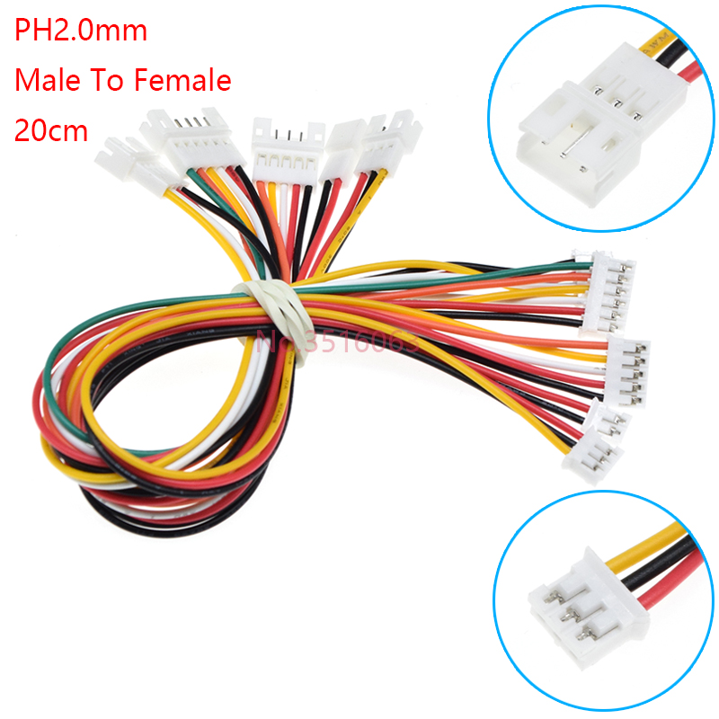 5/10 Stuks PH2.0 200MM 2/3/4/5/6 Pin Man-vrouw Connector met Draad 2.0MM 2p 3p 4p 5p 6p Kabel JST Verlenglijn