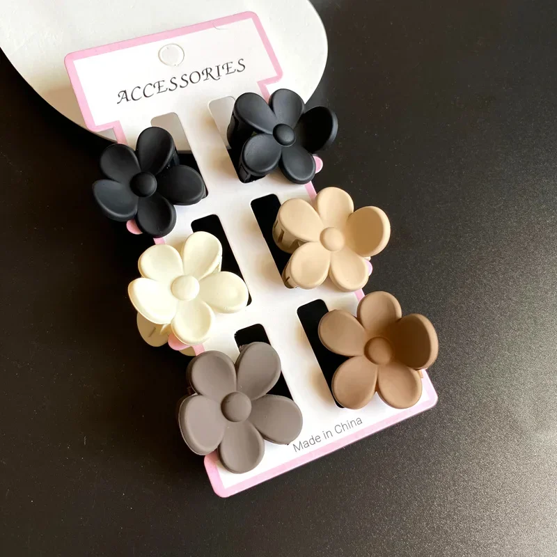 6 uds nueva pinzas para el cabello de flores para mujer pinzas para el cabello pequeñas pinzas de cangrejo cola de caballo esmerilada Clip de tiburón tocado accesorios para el cabello: Rojo