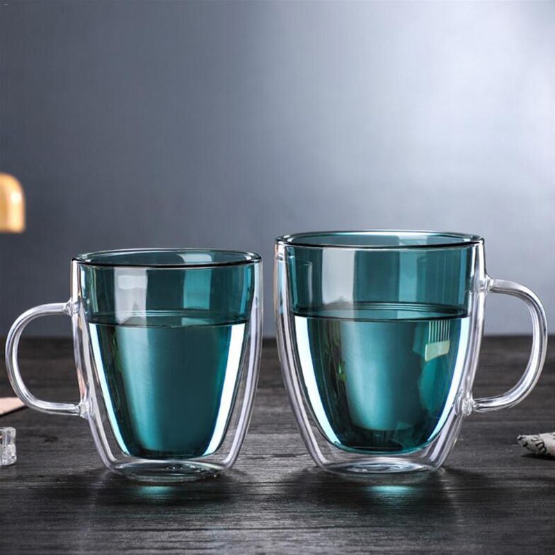 Double-wall Insulated Glass Coffee Cup Tea Mugs with Handle High Borosilicate Juice Glass