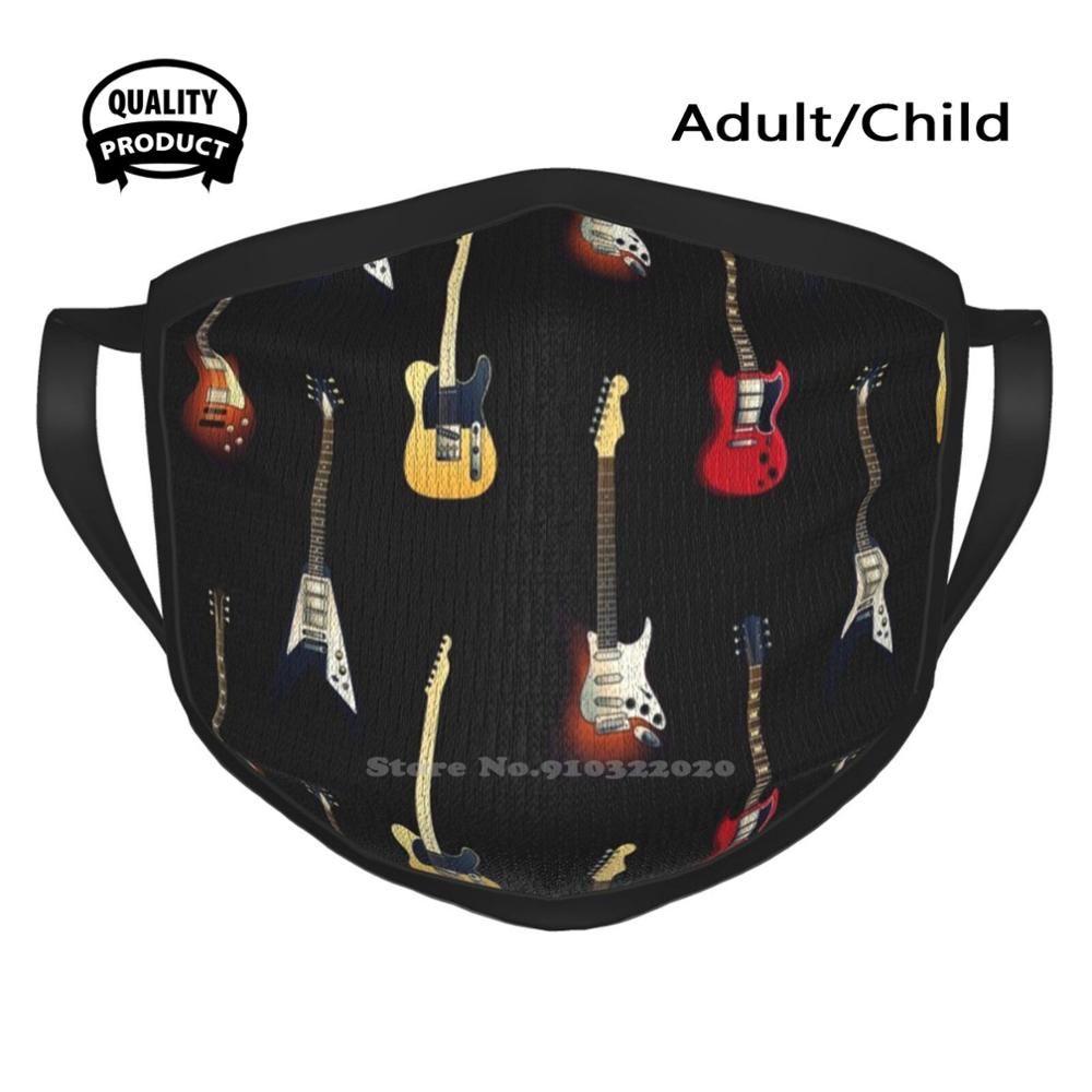 Seemless Electric Guitars Collection Art Soft Warm Child Girl Adult Sport Scarf Flying V Stratocaster Guitars Guitar: Black Mask / Adult Size