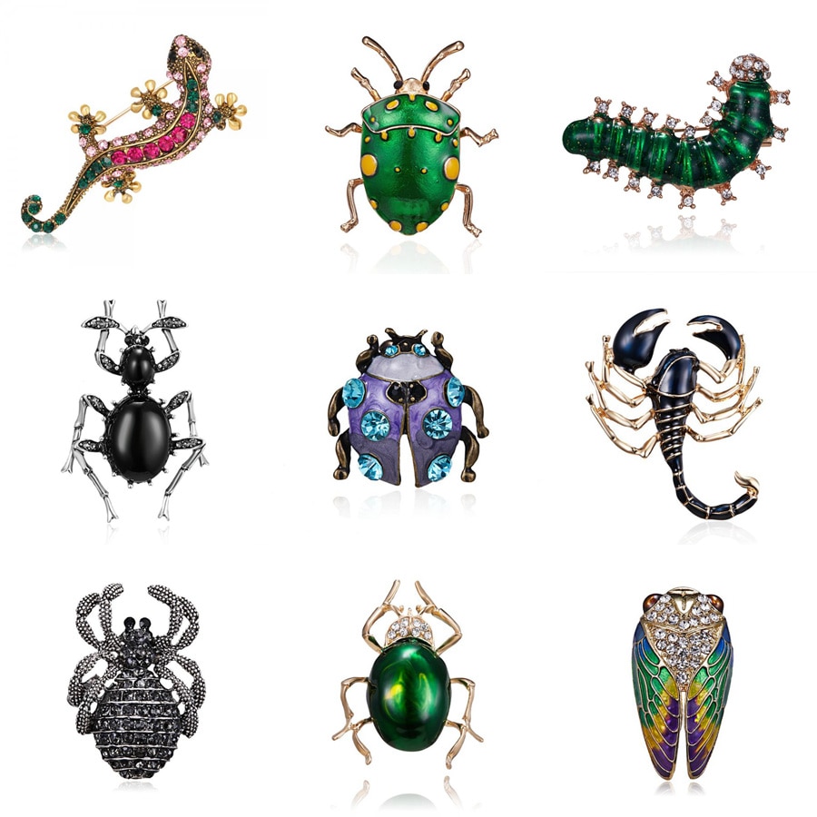Leuke Insect Hagedis Lieveheersbeestje Spider Gecko Broches Rhinestone Animal Emaille Broche Pins Vrouwen Meisjes Verjaardag Festival Sieraden