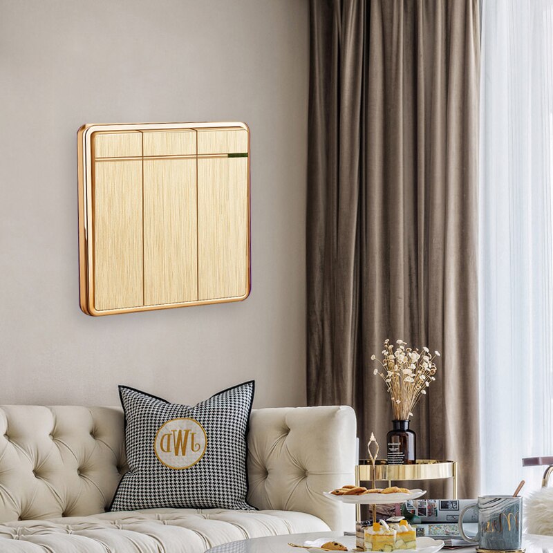 Luxury Brushed Wall Switch 1/2/3/4 Gang 2 Way Champagne Gold Switch PC Panel Interruptor Push Button Switch 10A Household Tool