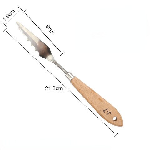 Raspador de arte de forma especial de cerámica de acero inoxidable, cuchillo de paleta de pintura acrílica con mango de madera, herramienta de cerámica con textura de pintura al óleo: J-7