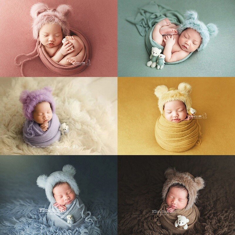 3 stk/sæt nyfødt tøj fotografering rekvisitter tæppe hat baby fotografering wrap rekvisitter bjørn dukke baby foto shoot tilbehør