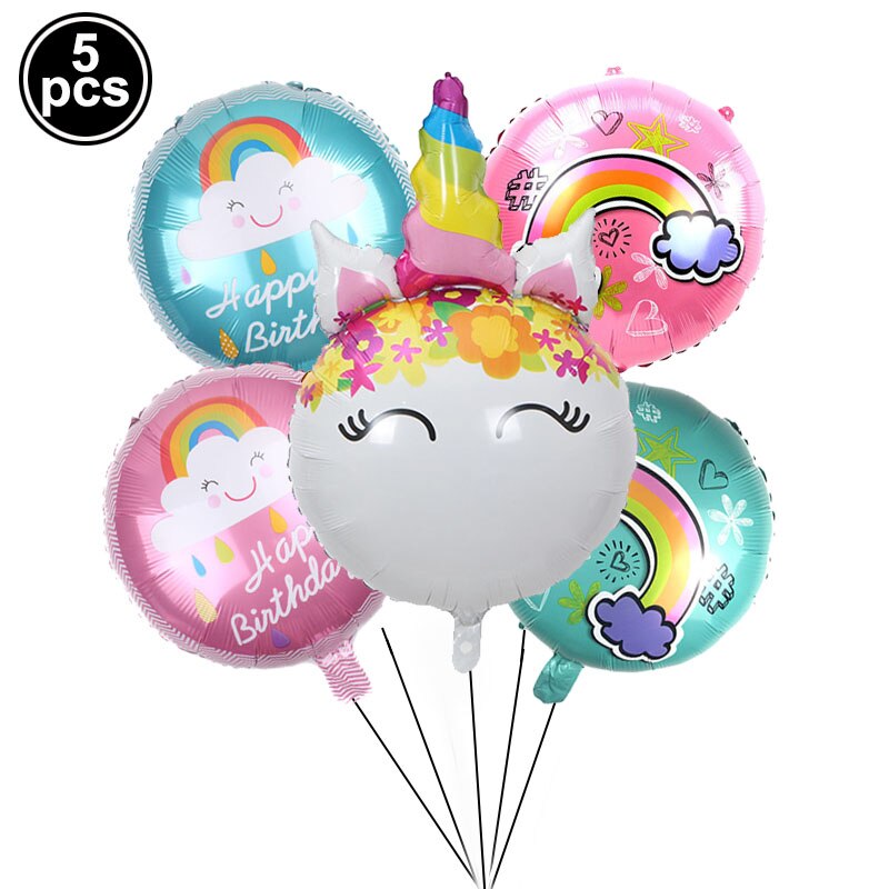 5pcs Rainbow Smile Sun Cloud Foil Balloons Unicorn Party Helium Ballons Baby Shower Decoration Kids Birthday Parti Supplies